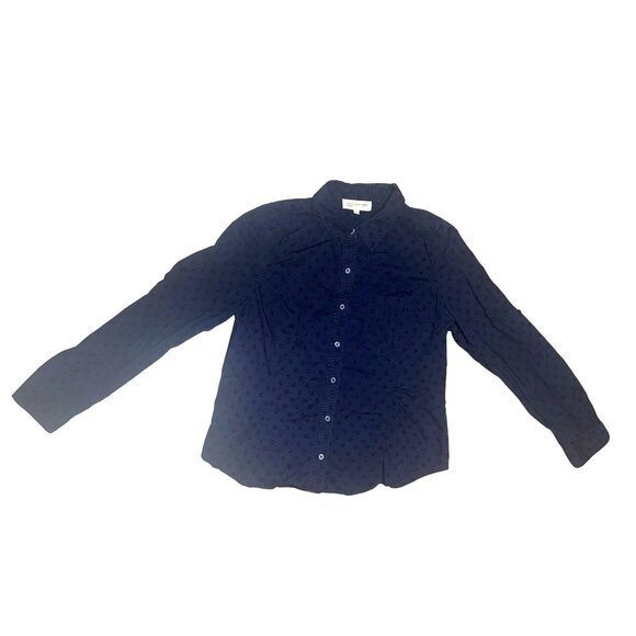 Jones New York Sport Large Navy Blue Circle Pattern Button Up Top Urban Heritage - Picture 16 of 16